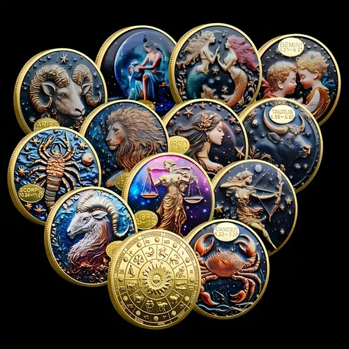 Zodiac sign coins celestial - zodiac,